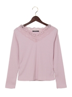 レース衿V/NロンT/ボルドー