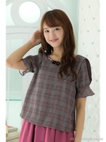 チェック柄フラワービジューBL/クロ