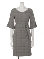 ベルト付ワンピース/チェック