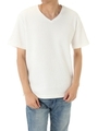 【AZUL by moussy】ワッフルVネック半袖プルオーバー/WHT