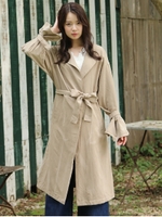 ドロップショルダーノーカラーコート/ベージュ