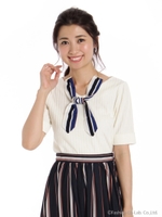 スカーフネックレス付ワイドリブカットソー/ワイン
