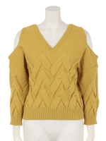 ケーブル肩あきニット/PURPLE