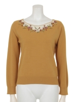 フラワー刺繍長袖PO/マスタード