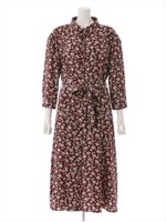 小花柄シャツワンピース/ボルドー