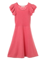 【ワンピース】袖フリルフレアニットワンピース/ピンク