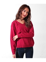 【CHILLE】カシミヤタッチVネックシンプルニット/ピンク(008)