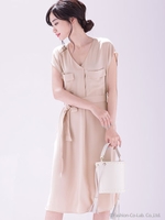 【WEB限定】リボンベルトタックワンピース/ピンクベージュ