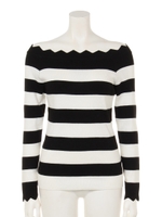 【LATINA】スカラップボーダーオフショルダートップス/BK/WH