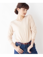 ◆【アルガンオイル】袖透かしニット/ダークグリーン(023)