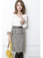 ぺプラムベルト付タイトスカート/チェック
