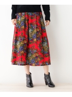 ゴブラン調フラワーフレアスカート/レッド(162)