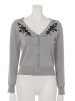 ビーズ刺繍VネックCD/ライトグレー