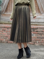 フェイクスエードプリーツスカート/ゴールド