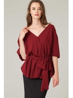 マットサテンリボンベルト付きカシュクールブラウス/グリーン(140)