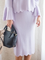 裾スカラップニットタイトミモレ/グレージュ