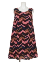 幾何学柄ノースリワンピース/ピンク