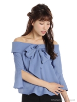 オフショル前リボンブラウス/ブラック