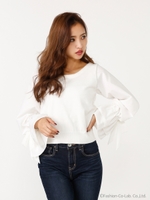 ギャザーシャツSLVコンビKnit TOP/WHT