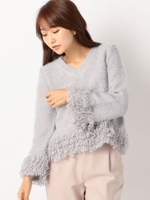 フリンジ切替ニット/ラベンダー