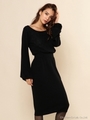 レース付ニットタイトワンピース/ブラック