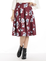 花柄ミモレスカート/ブラック