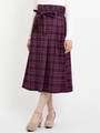 ウエストリボンチェックロングスカート/レッド柄