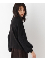 袖ファー切替ニットプルオーバー/ブラック(019)