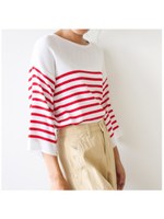 フレンチボーダーサマーニット 7分袖/レッド