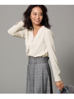 [L]【洗える】トリアセテート混Vネックブラウス/オフホワイト(003)