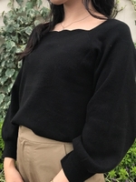 スカラップネックニットプルオーバー/カーキグリーン