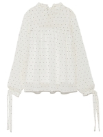 スタンドカラードット柄ブラウス/BLU