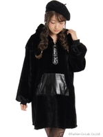 異素材パーカワンピ/ブラック