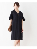 【洗える/抗ピリング/UVカット/42（LL）WEB限定サイズ】フレアスリーブワンピース/ブラック(019)