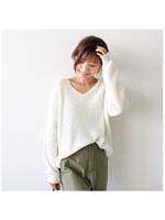 Vネックドルマンローゲージニット/ネイビー