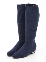 【ストレスフリー】ビジューヒールロングブーツ/NAVY