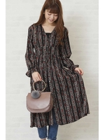 ストライプエスニックワンピース/ブラックベース1(011)