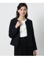 ツイードジャージノーカラージャケット/ブルー系(094)