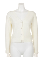 ファービジュー釦Vあきカーディガン/オフホワイト