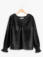 リブベロアスカラッププルオーバー/ブラック