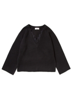 レース付Ｖネックニット/ブラック