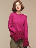 シャギー切替リブニット/ピンク