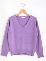 ハイゲージミラノリブVネックプルオーバー/ブラウン