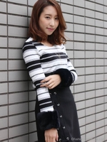 マルチボーダーファー付きカットソー/グレー