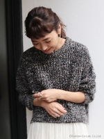 【La】カラーヤーン畦編みニット/BLK