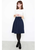 カラーサッシュフレアスカート/グリーン(140)