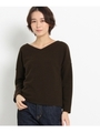 【WEB限定あり】【洗える】リップルストレッチVネックカットソー/ブラウン系(044)