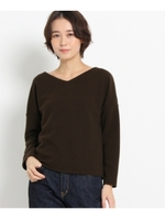 【WEB限定あり】【洗える】リップルストレッチVネックカットソー/ブラウン系(044)
