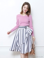 ストライプ巻きスカート/ライトグレー