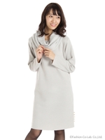 スヌード付きニットワンピース/ベージュ